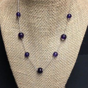 Dark Purple Necklace Round Bead Silver Chain Classic Retro Boho